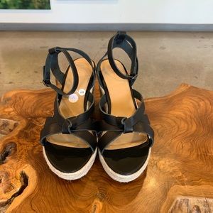 Charlotte Espadrilles Black Leather Wedge